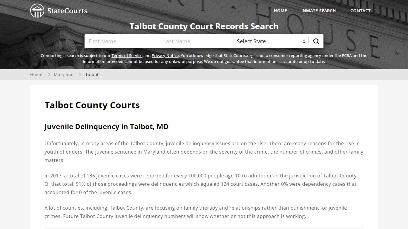 Talbot County, MD Courts - Records & Cases - StateCourts